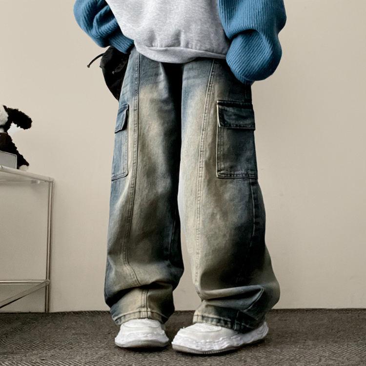 バンディングスリットカーゴデニムワイドパンツ DARK DENIM