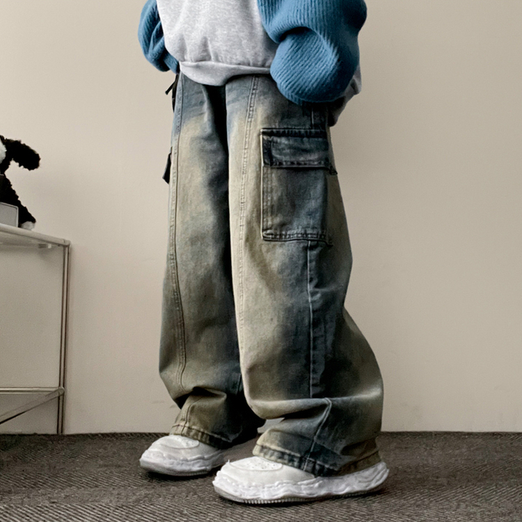 バンディングスリットカーゴデニムワイドパンツ DARK DENIM