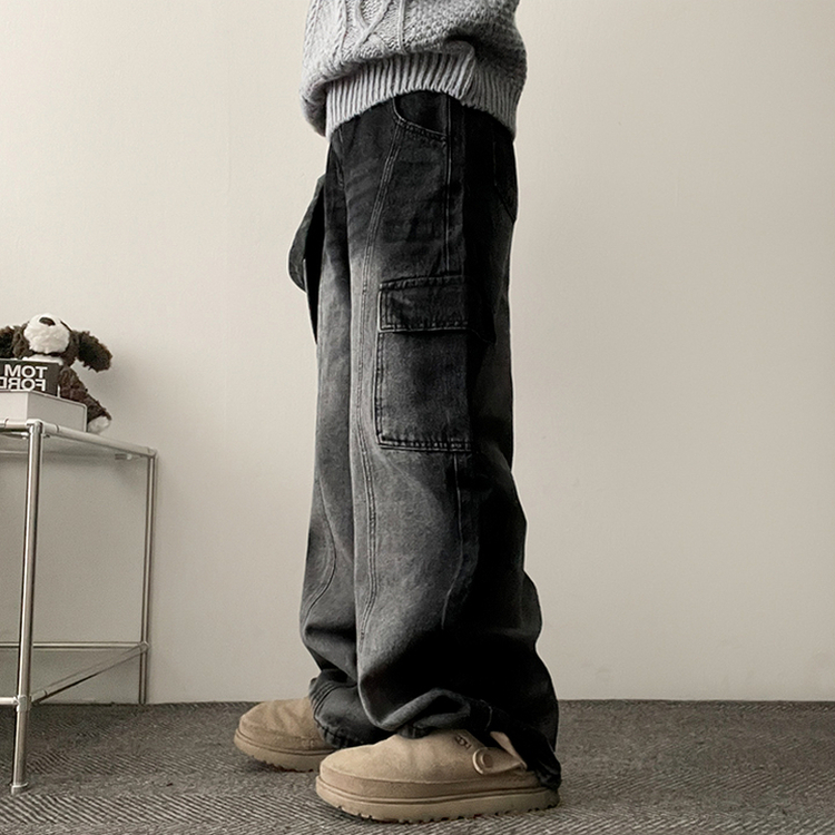 バンディングスリットカーゴデニムワイドパンツ BLACK