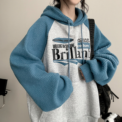 【起毛】]ニットバイカラーラグランフード
