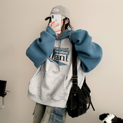 【起毛】]ニットバイカラーラグランフード