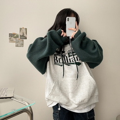 【起毛】]ニットバイカラーラグランフード