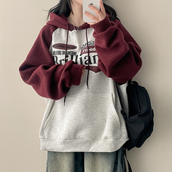【起毛】]ニットバイカラーラグランフード