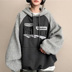 【起毛】]ニットバイカラーラグランフード