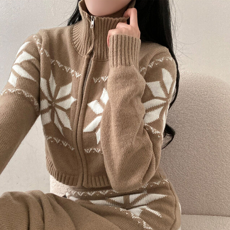 【SET】ノルディックジップアップ ニットスカート