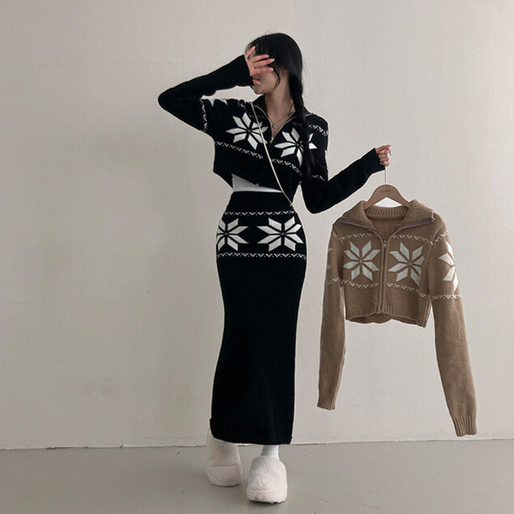 【SET】ノルディックジップアップ ニットスカート