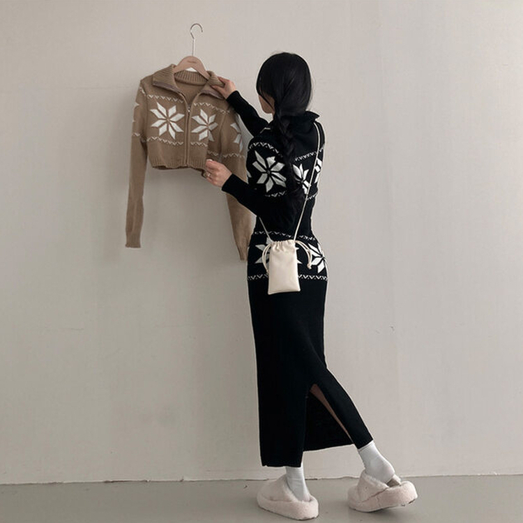 【SET】ノルディックジップアップ ニットスカート
