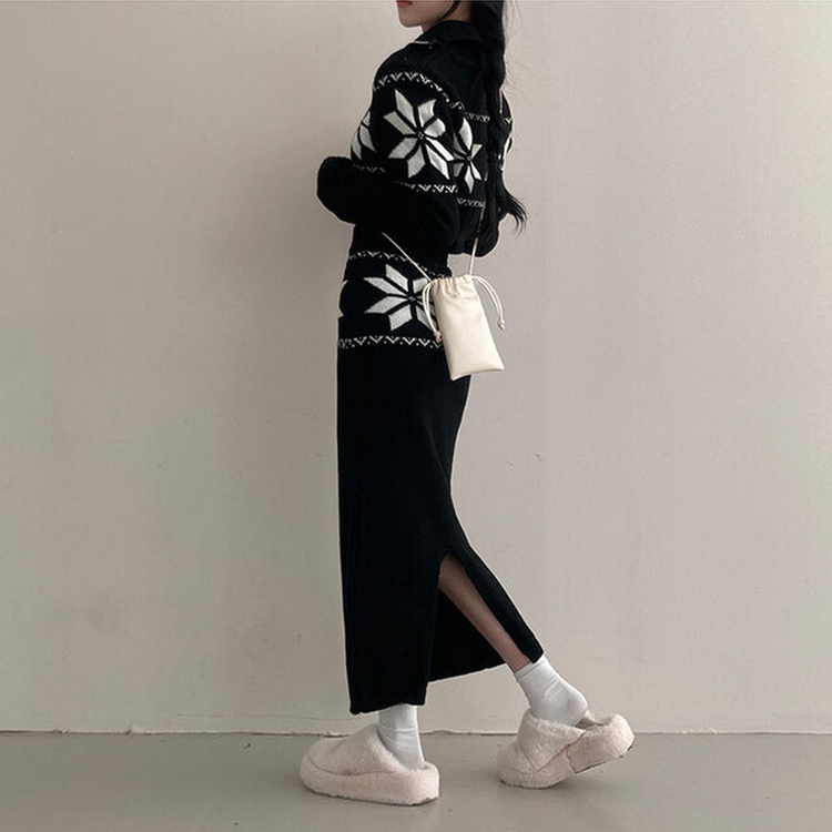 【SET】ノルディックジップアップ ニットスカート