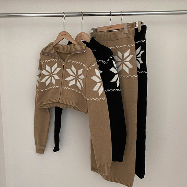 【SET】ノルディックジップアップ ニットスカート