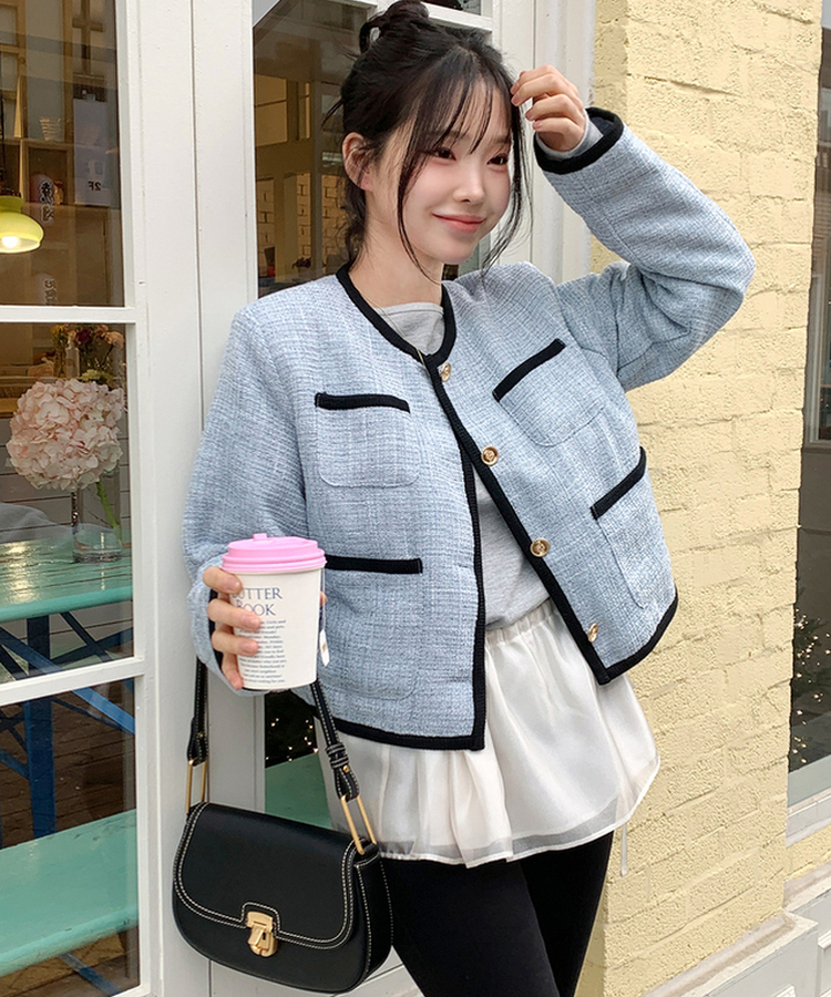 パステルバイカラーツイードジャケット｜ジャケット｜韓国ファッション