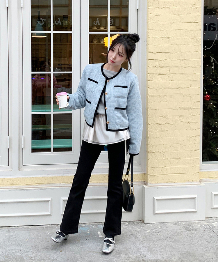パステルバイカラーツイードジャケット｜ジャケット｜韓国ファッション