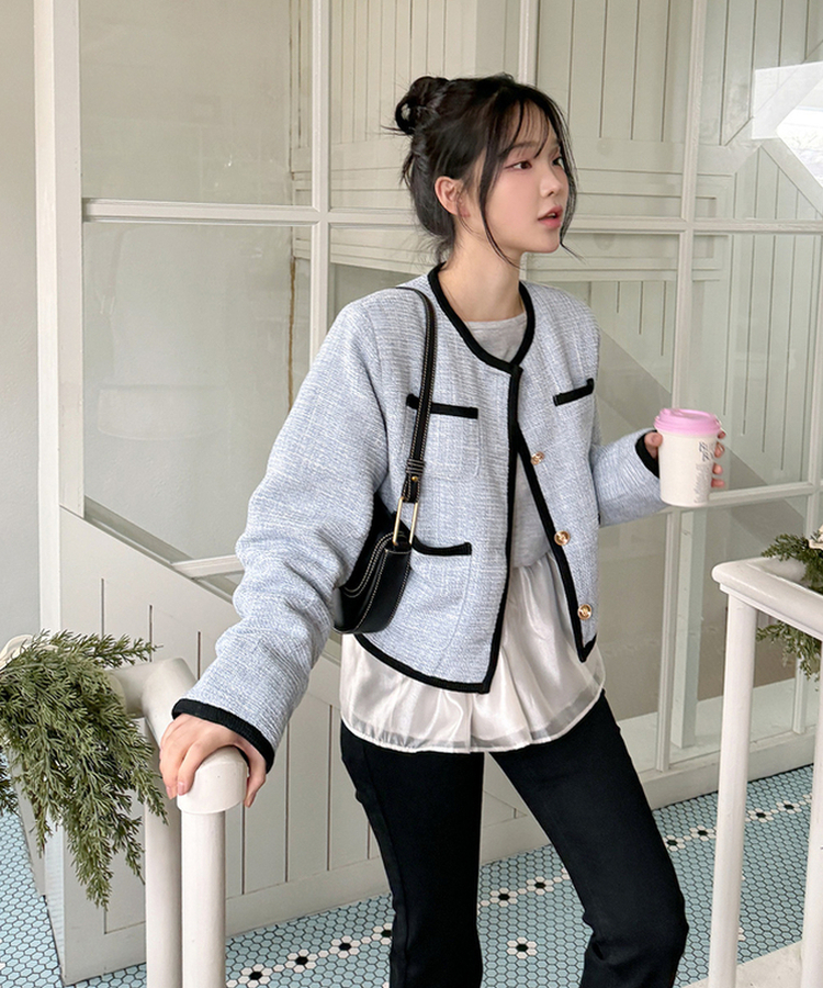 パステルバイカラーツイードジャケット｜ジャケット｜韓国ファッション