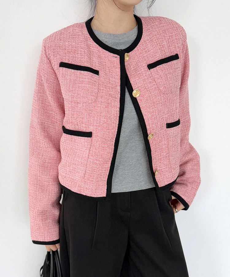 パステルバイカラーツイードジャケット｜ジャケット｜韓国ファッション