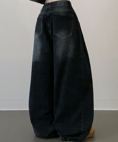 턴브사이드핀턱스냅와이드워싱데님롱팬츠 그레이