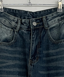 턴브사이드핀턱스냅와이드워싱데님롱팬츠