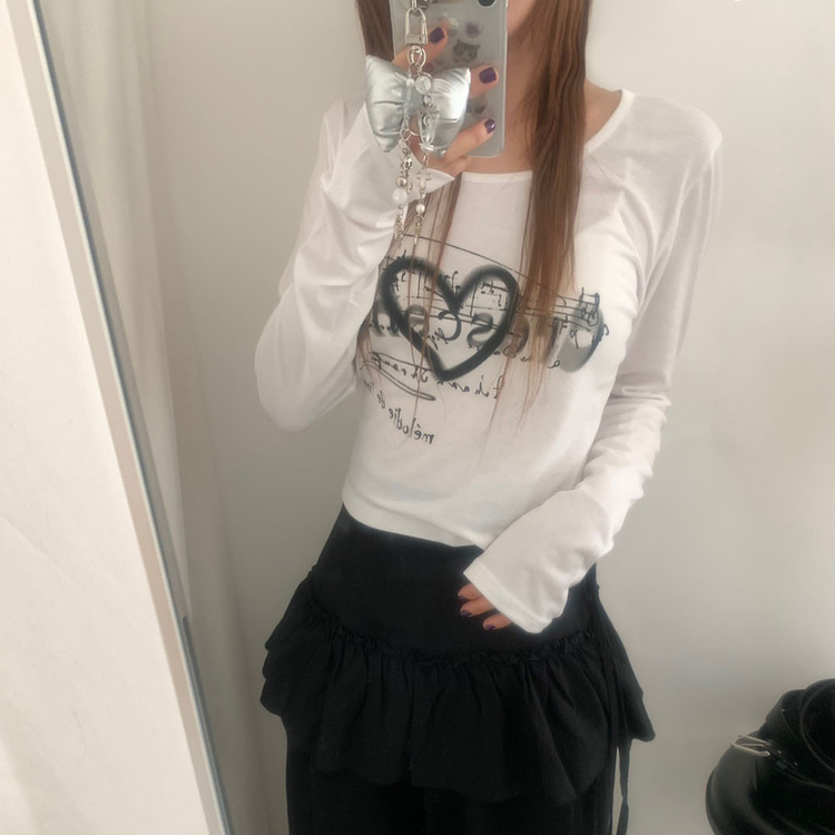 ハートビームラウンドスリム長袖Ｔシャツ WHITE