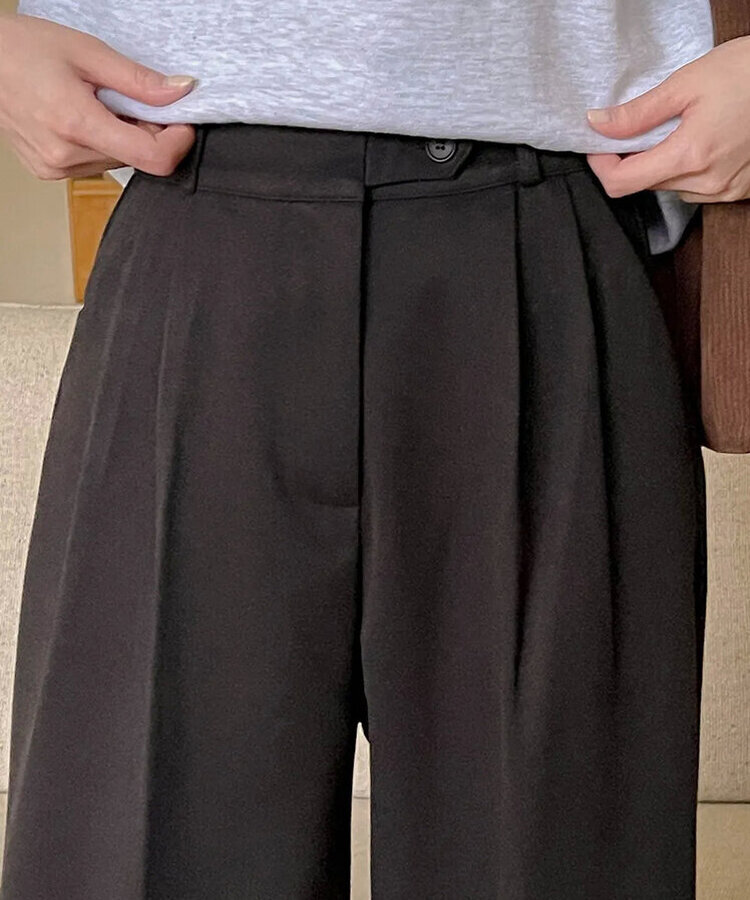 【丈別】【起毛】ステイボタンワイドスラックス