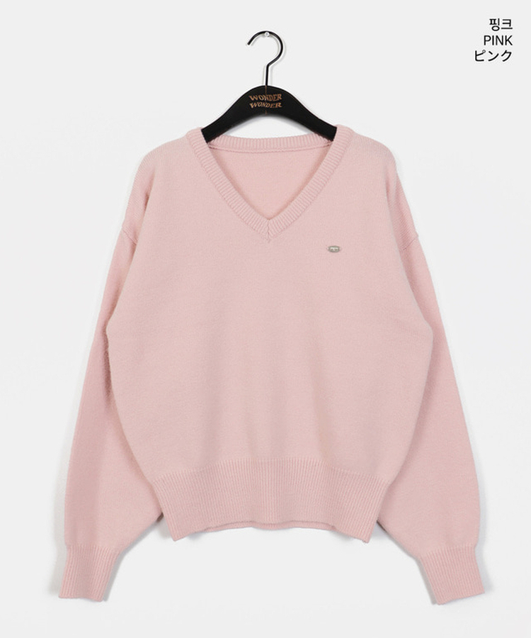 【新品・今期新作】　BEAUTY&YOUTH ピンク Vネックスウェット SNT29419 ペンダントルーズVネックニット(8color) ニット