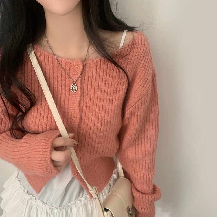 데일리 유넥 버튼 니트 가디건 5color 핑크