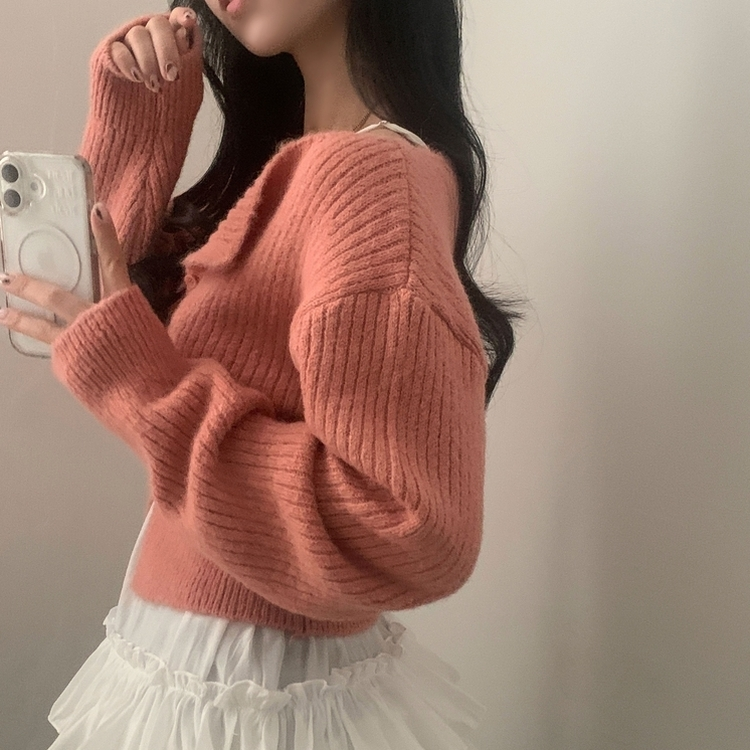 데일리 유넥 버튼 니트 가디건 5color 핑크