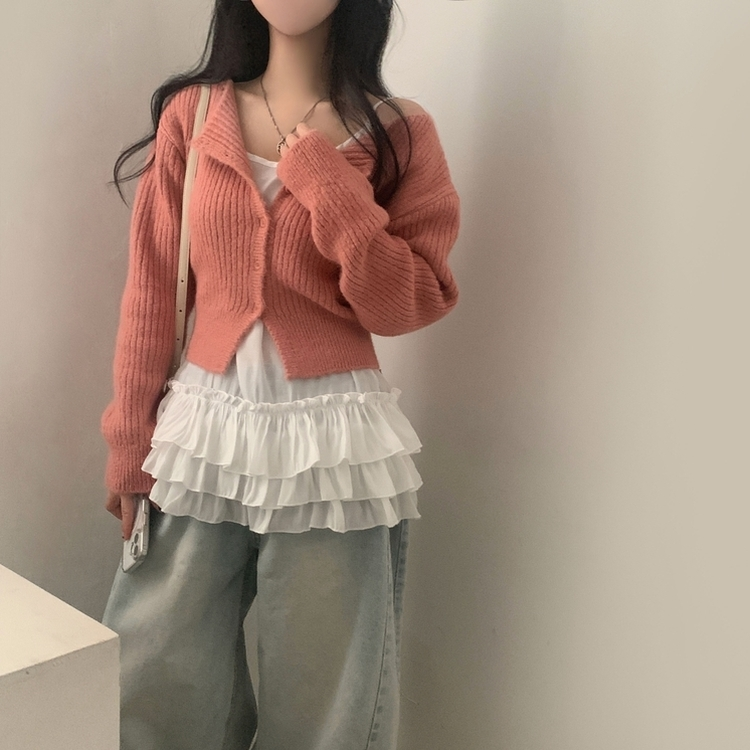 데일리 유넥 버튼 니트 가디건 5color 핑크