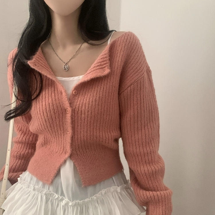 데일리 유넥 버튼 니트 가디건 5color 핑크