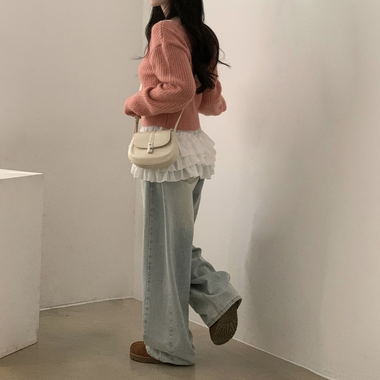 데일리 유넥 버튼 니트 가디건 5color 핑크