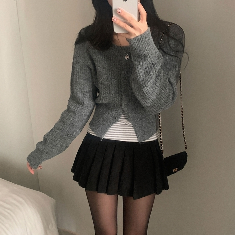 데일리 유넥 버튼 니트 가디건 5color 그레이