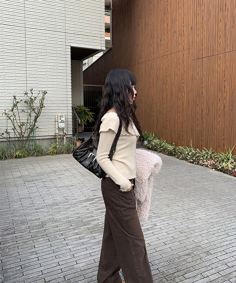 バックルビンテージレザーショルダーバッグ BROWN