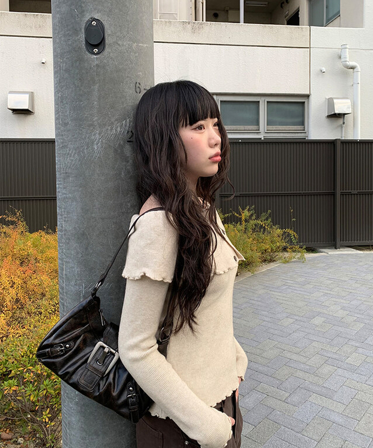 バックルビンテージレザーショルダーバッグ BROWN