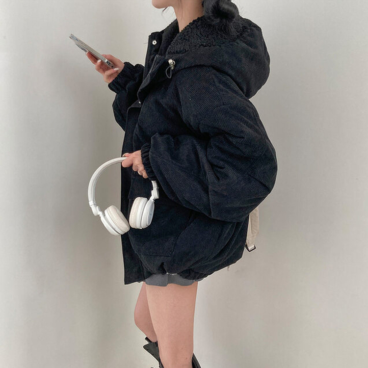 コーデュロイフードウールジップアップジャンパー
