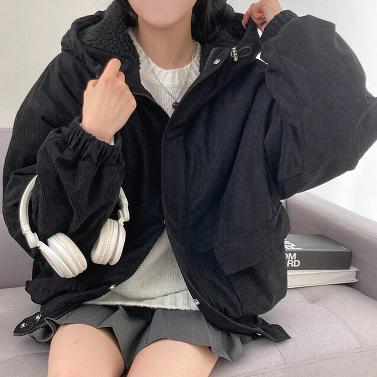 コーデュロイフードウールジップアップジャンパー