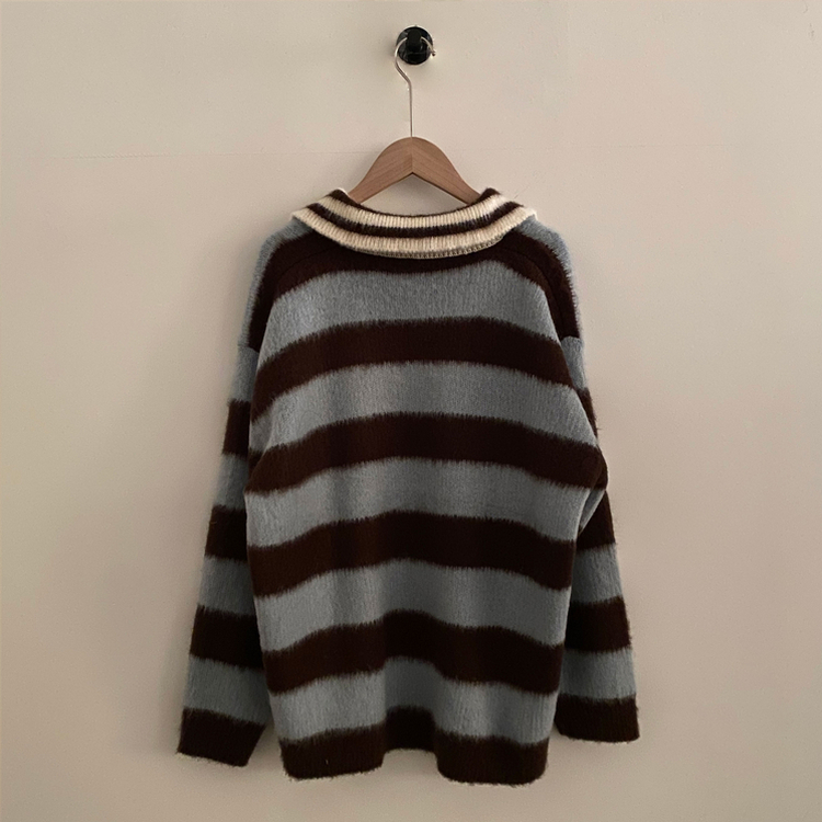 수푸 스트라이프 루즈핏 카라 니트 4color