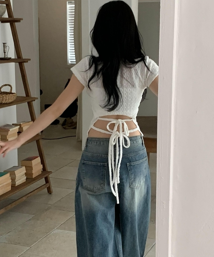 Uネックストラップ半袖Tシャツ IVORY
