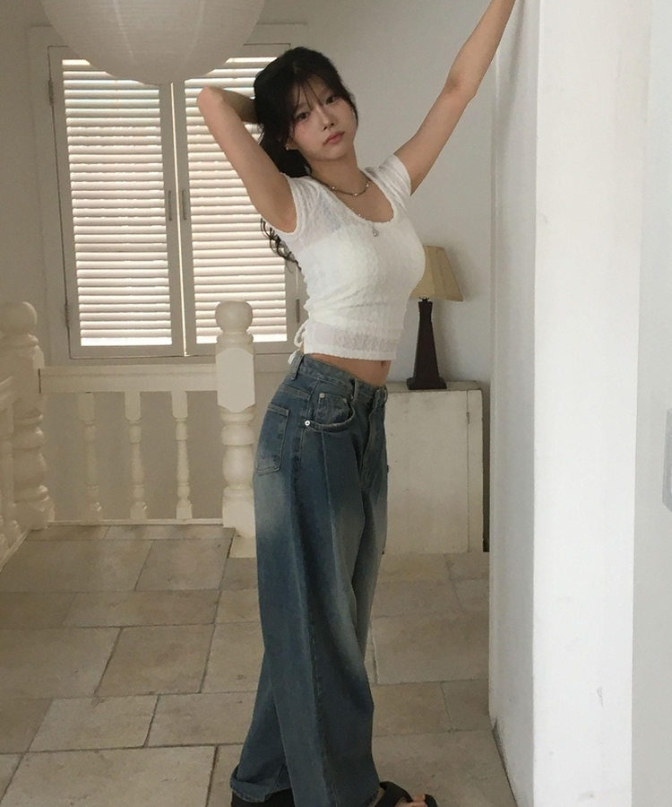 Uネックストラップ半袖Tシャツ IVORY