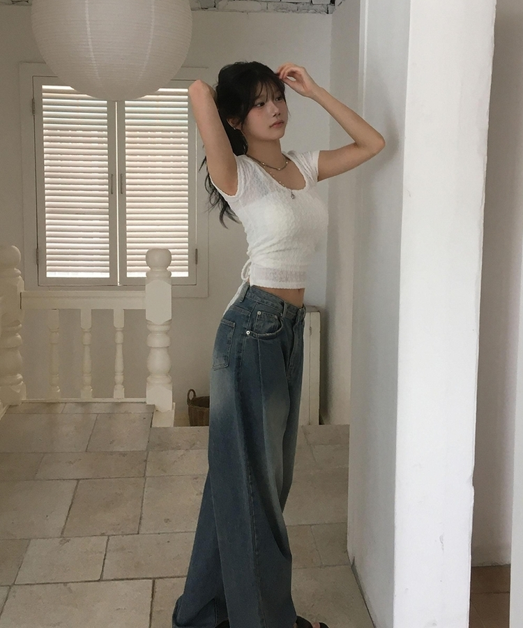 Uネックストラップ半袖Tシャツ IVORY