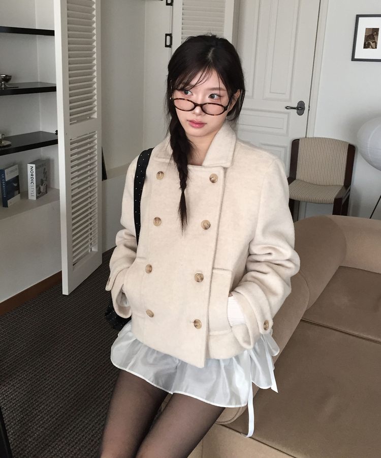 ダブルカラーウールハーフコート｜コート｜韓国ファッション通販