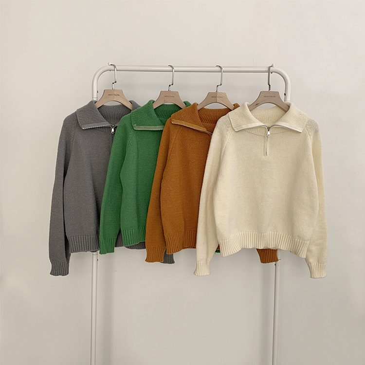 새콤달콤 겨울 카라 반집업 세미 크롭 오버핏 긴팔 폴라 캐주얼 기본 니트 4color