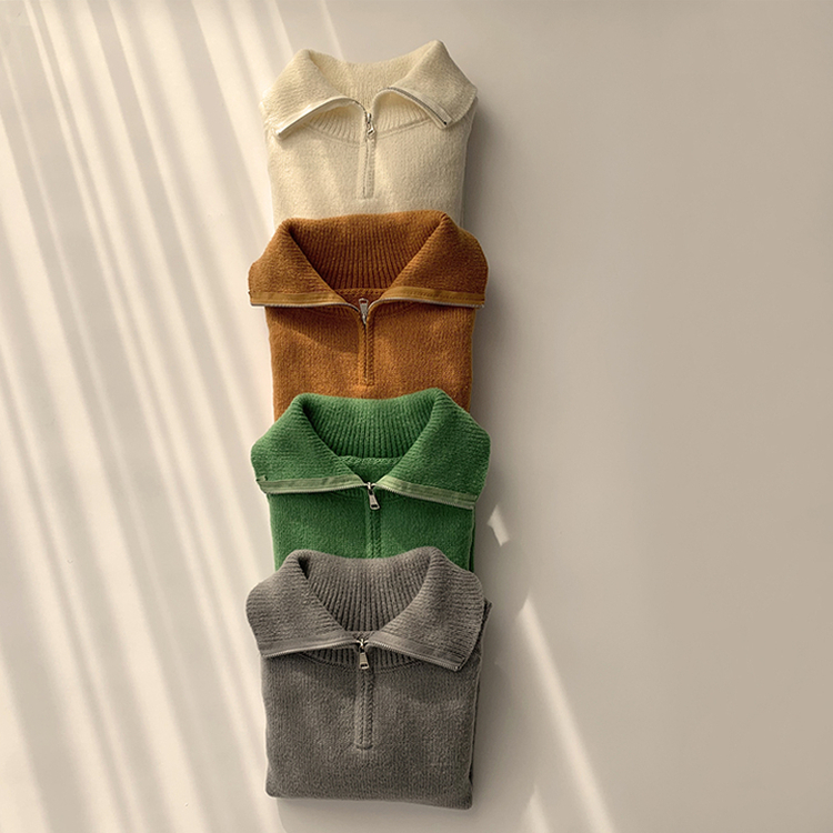 새콤달콤 겨울 카라 반집업 세미 크롭 오버핏 긴팔 폴라 캐주얼 기본 니트 4color