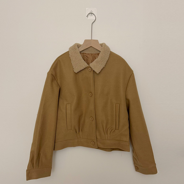 ウールカラーネックキルティングショートジャケット
