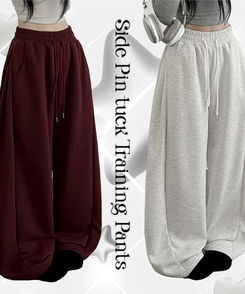 옆핀턱와이드핏사이드스냅트레이닝롱팬츠 백멜란지