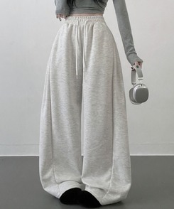 옆핀턱와이드핏사이드스냅트레이닝롱팬츠 백멜란지