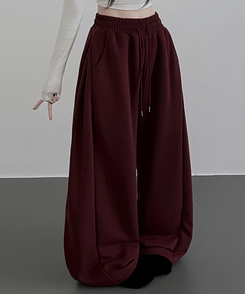 옆핀턱와이드핏사이드스냅트레이닝롱팬츠 버건디