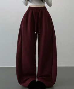 옆핀턱와이드핏사이드스냅트레이닝롱팬츠 버건디