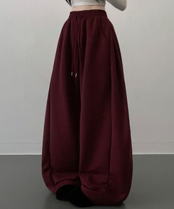 옆핀턱와이드핏사이드스냅트레이닝롱팬츠 버건디