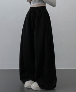 옆핀턱와이드핏사이드스냅트레이닝롱팬츠 블랙