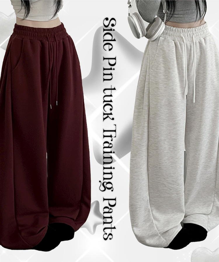 옆핀턱와이드핏사이드스냅트레이닝롱팬츠 백멜란지