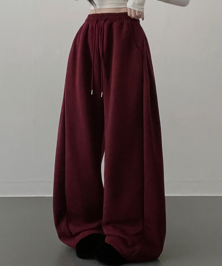 옆핀턱와이드핏사이드스냅트레이닝롱팬츠 버건디