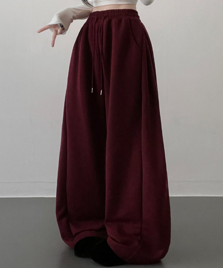 옆핀턱와이드핏사이드스냅트레이닝롱팬츠 버건디