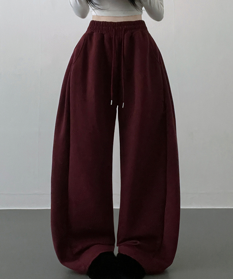 옆핀턱와이드핏사이드스냅트레이닝롱팬츠 버건디